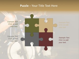 Active Lifestyle - Men & Women Pedalling On Stationery Bikes - Shallow Dof Focus On The Second Bike PowerPoint Template
