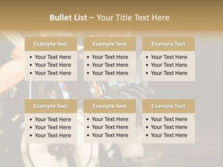 Active Lifestyle - Men & Women Pedalling On Stationery Bikes - Shallow Dof Focus On The Second Bike PowerPoint Template