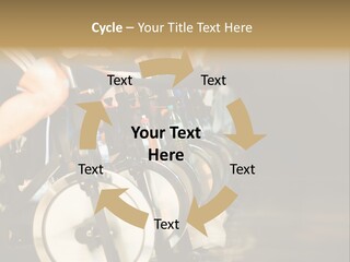Active Lifestyle - Men & Women Pedalling On Stationery Bikes - Shallow Dof Focus On The Second Bike PowerPoint Template