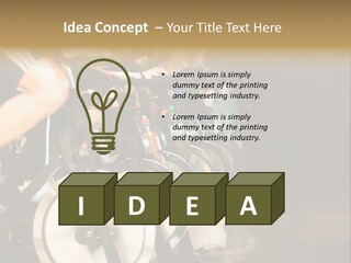 Active Lifestyle - Men & Women Pedalling On Stationery Bikes - Shallow Dof Focus On The Second Bike PowerPoint Template
