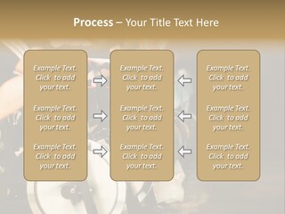 Active Lifestyle - Men & Women Pedalling On Stationery Bikes - Shallow Dof Focus On The Second Bike PowerPoint Template