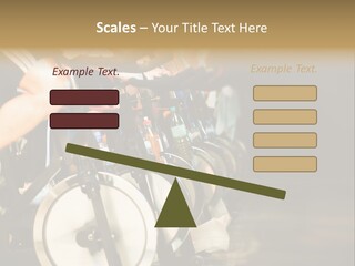 Active Lifestyle - Men & Women Pedalling On Stationery Bikes - Shallow Dof Focus On The Second Bike PowerPoint Template