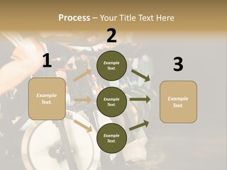 Active Lifestyle - Men & Women Pedalling On Stationery Bikes - Shallow Dof Focus On The Second Bike PowerPoint Template
