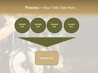 Active Lifestyle - Men & Women Pedalling On Stationery Bikes - Shallow Dof Focus On The Second Bike PowerPoint Template