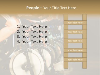 Active Lifestyle - Men & Women Pedalling On Stationery Bikes - Shallow Dof Focus On The Second Bike PowerPoint Template