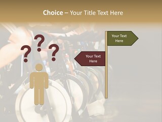Active Lifestyle - Men & Women Pedalling On Stationery Bikes - Shallow Dof Focus On The Second Bike PowerPoint Template