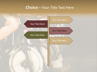 Active Lifestyle - Men & Women Pedalling On Stationery Bikes - Shallow Dof Focus On The Second Bike PowerPoint Template