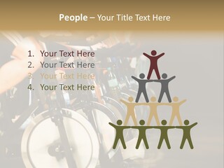 Active Lifestyle - Men & Women Pedalling On Stationery Bikes - Shallow Dof Focus On The Second Bike PowerPoint Template