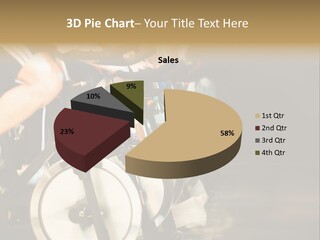 Active Lifestyle - Men & Women Pedalling On Stationery Bikes - Shallow Dof Focus On The Second Bike PowerPoint Template