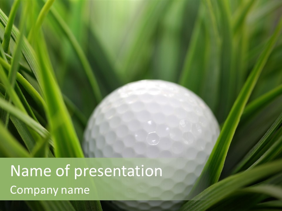 Macro Of A Golf Ball In The Rough (Long Grass Adjacent To The Fairway). PowerPoint Template