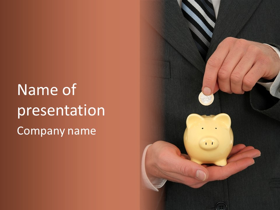 A Man In A Suit Holding A Piggy Bank PowerPoint Template