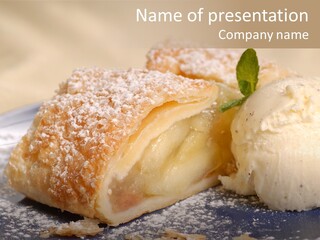 Freshly Baked Apple Strudel With Vanilla Ice Cream PowerPoint Template