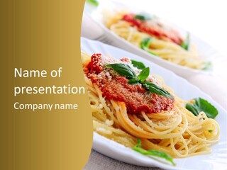 Pasta With Tomato Sauce Basil And Grated Parmesan PowerPoint Template