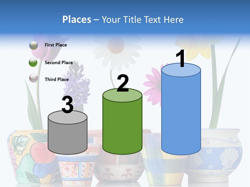 Colorful Spring Flowers In Fun Ceramic Containers PowerPoint Template