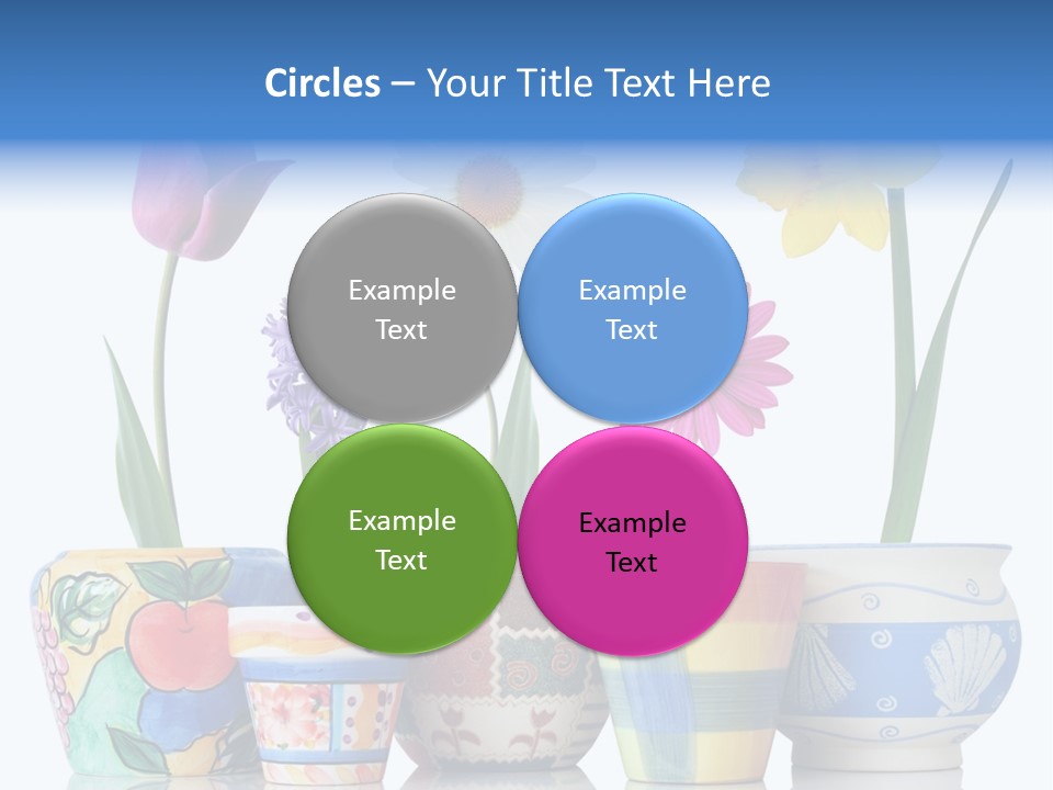 Colorful Spring Flowers In Fun Ceramic Containers PowerPoint Template