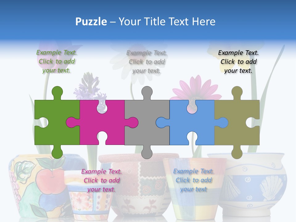 Colorful Spring Flowers In Fun Ceramic Containers PowerPoint Template