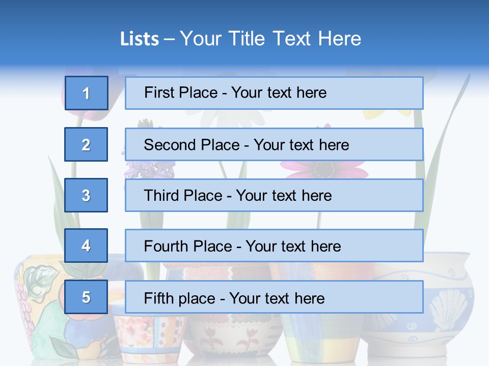 Colorful Spring Flowers In Fun Ceramic Containers PowerPoint Template