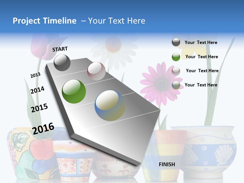 Colorful Spring Flowers In Fun Ceramic Containers PowerPoint Template