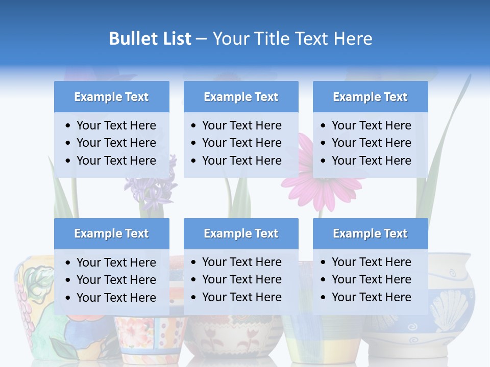 Colorful Spring Flowers In Fun Ceramic Containers PowerPoint Template