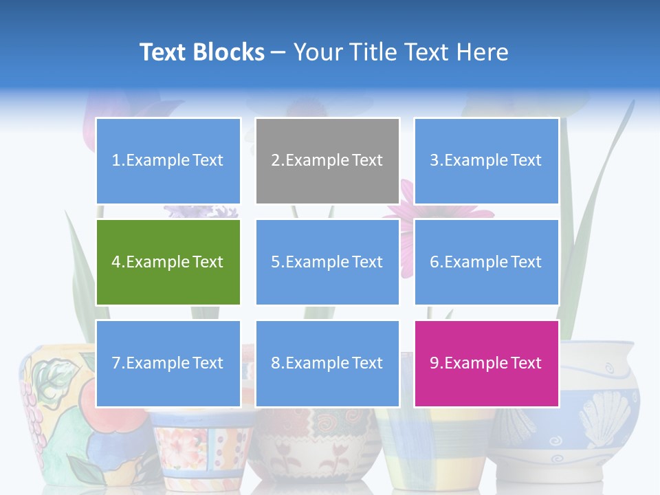 Colorful Spring Flowers In Fun Ceramic Containers PowerPoint Template