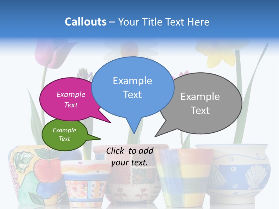 Colorful Spring Flowers In Fun Ceramic Containers PowerPoint Template