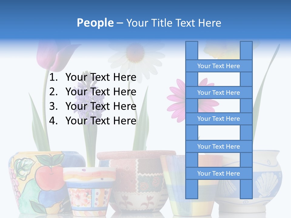 Colorful Spring Flowers In Fun Ceramic Containers PowerPoint Template