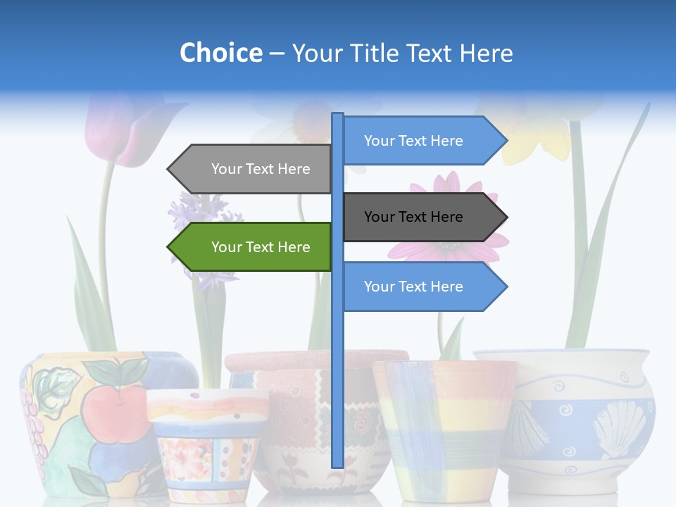 Colorful Spring Flowers In Fun Ceramic Containers PowerPoint Template