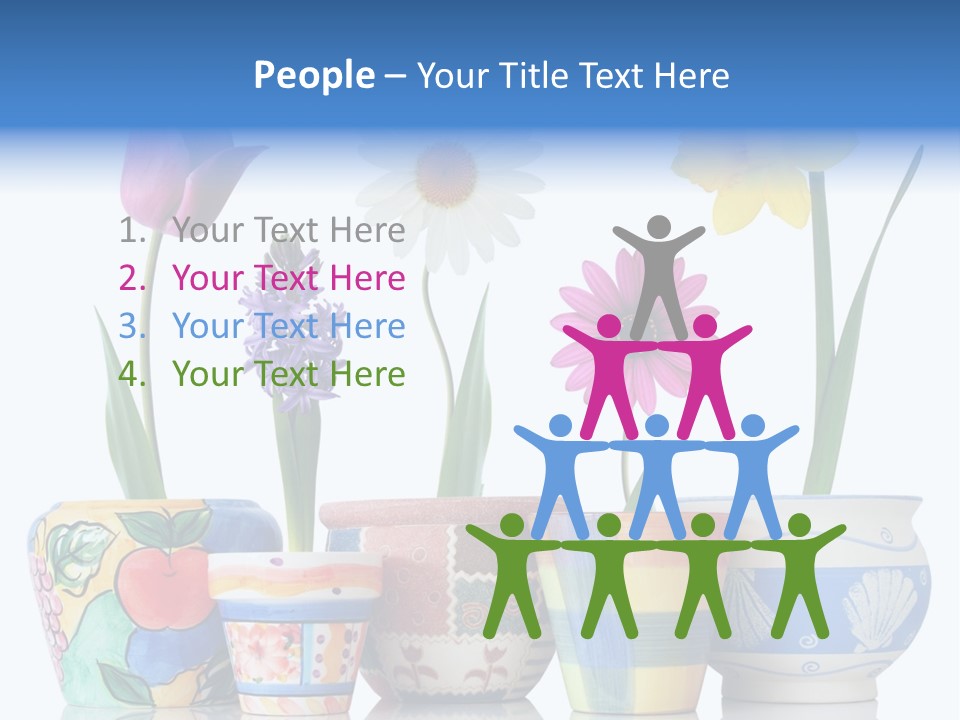 Colorful Spring Flowers In Fun Ceramic Containers PowerPoint Template