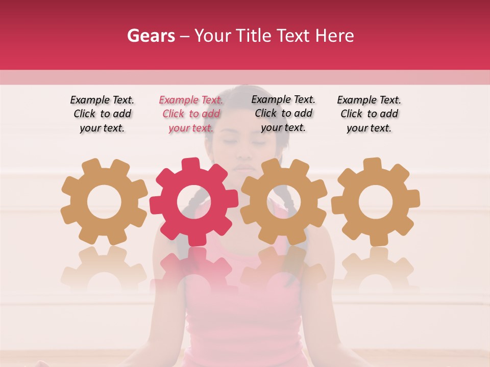 Young Woman Sitting On Floor Meditating In Yoga Lotus Pose With Legs Crossed And Eyes Closed. PowerPoint Template