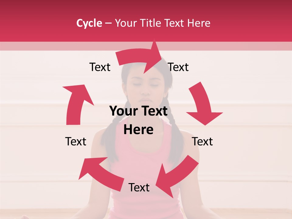 Young Woman Sitting On Floor Meditating In Yoga Lotus Pose With Legs Crossed And Eyes Closed. PowerPoint Template