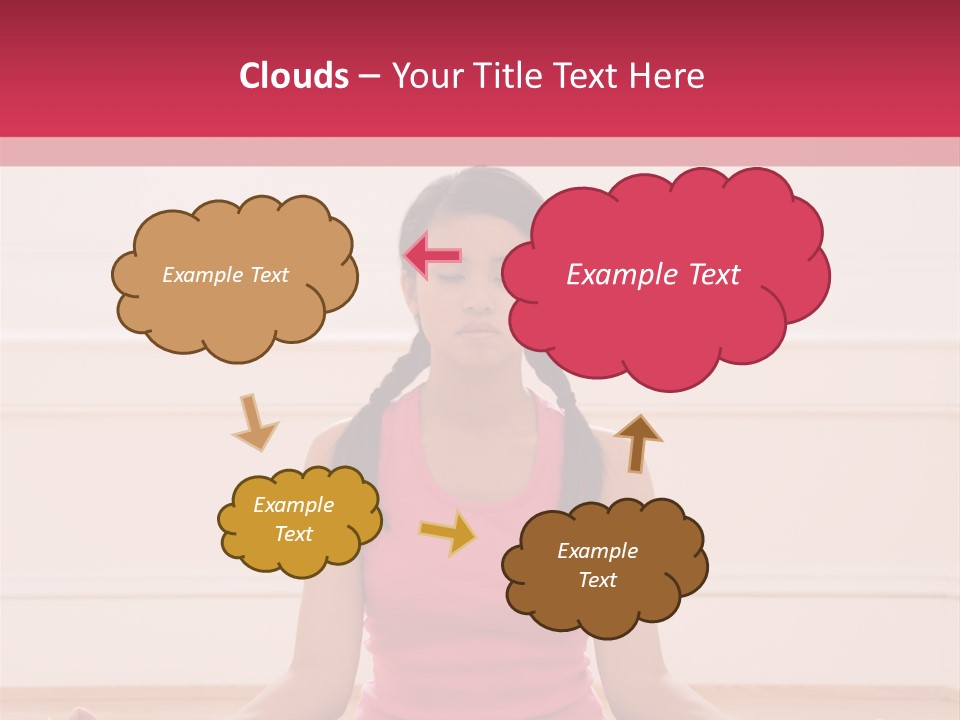 Young Woman Sitting On Floor Meditating In Yoga Lotus Pose With Legs Crossed And Eyes Closed. PowerPoint Template