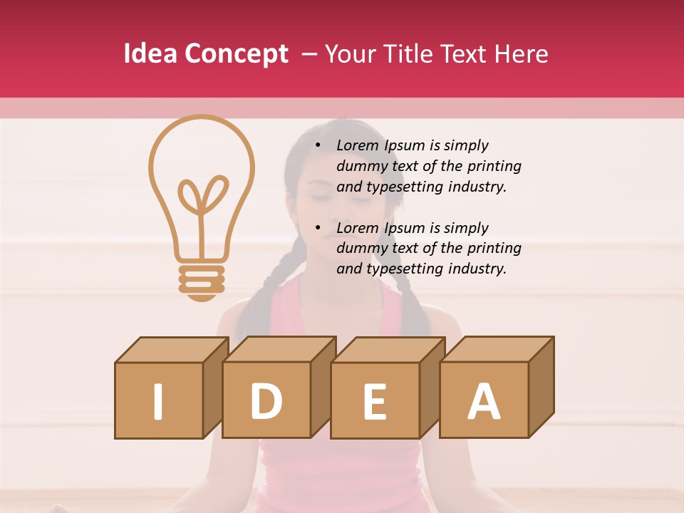 Young Woman Sitting On Floor Meditating In Yoga Lotus Pose With Legs Crossed And Eyes Closed. PowerPoint Template