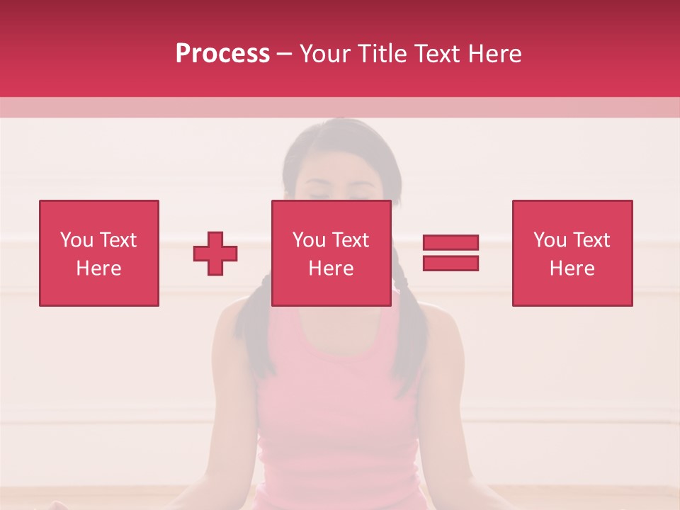 Young Woman Sitting On Floor Meditating In Yoga Lotus Pose With Legs Crossed And Eyes Closed. PowerPoint Template