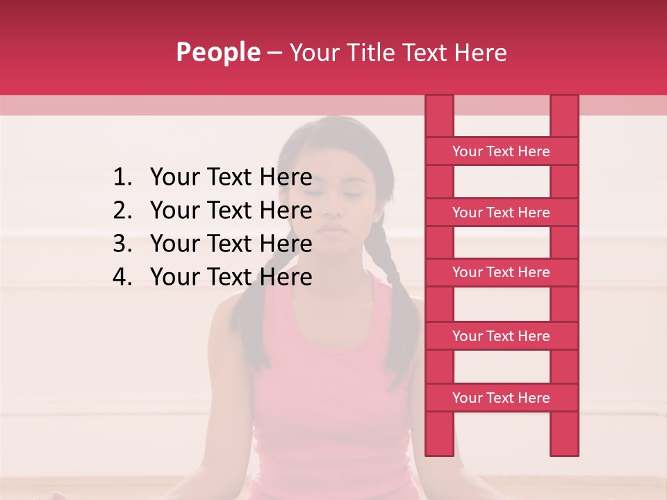 Young Woman Sitting On Floor Meditating In Yoga Lotus Pose With Legs Crossed And Eyes Closed. PowerPoint Template