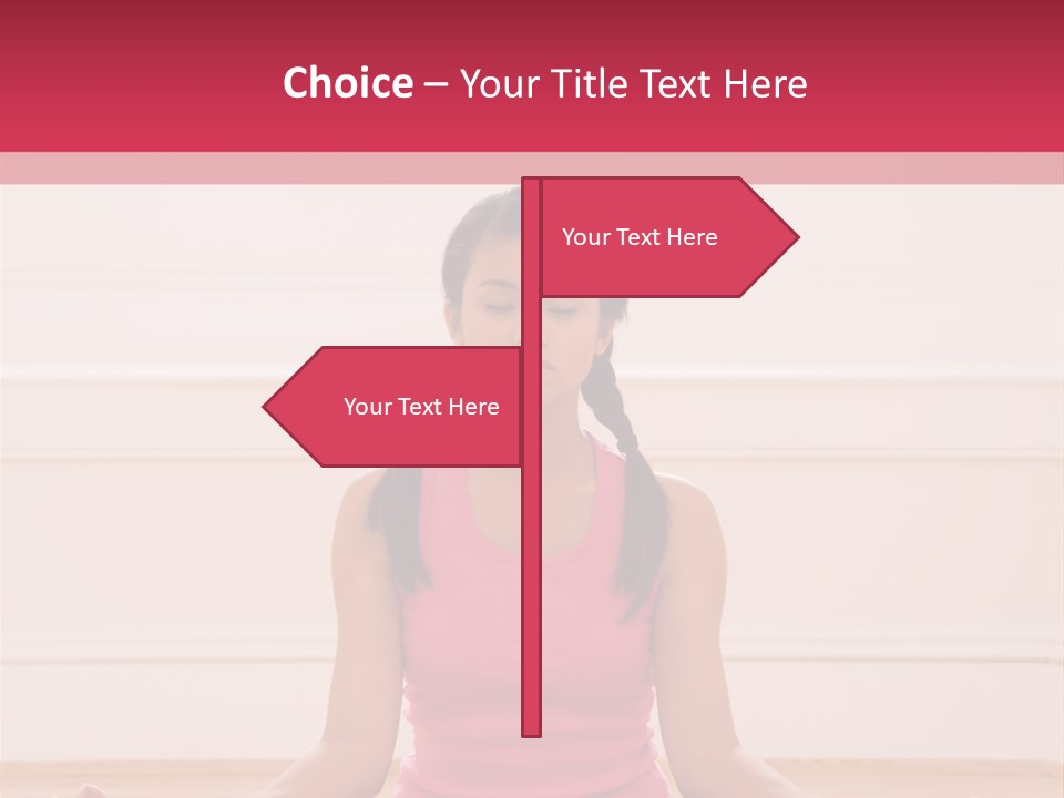 Young Woman Sitting On Floor Meditating In Yoga Lotus Pose With Legs Crossed And Eyes Closed. PowerPoint Template