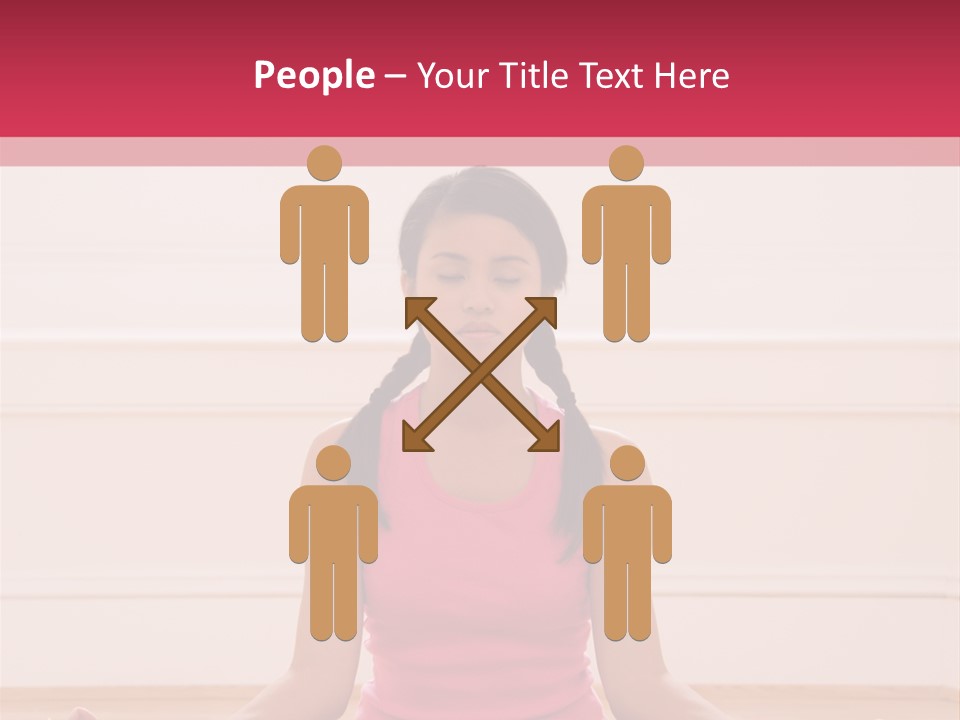 Young Woman Sitting On Floor Meditating In Yoga Lotus Pose With Legs Crossed And Eyes Closed. PowerPoint Template