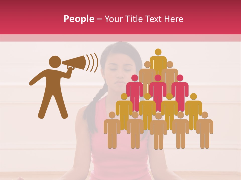 Young Woman Sitting On Floor Meditating In Yoga Lotus Pose With Legs Crossed And Eyes Closed. PowerPoint Template