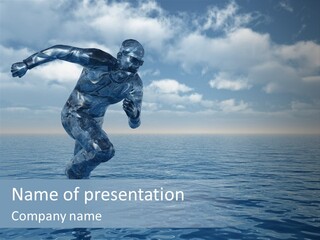 Liquid Man Run Over The Ocean - 3D Illustration PowerPoint Template