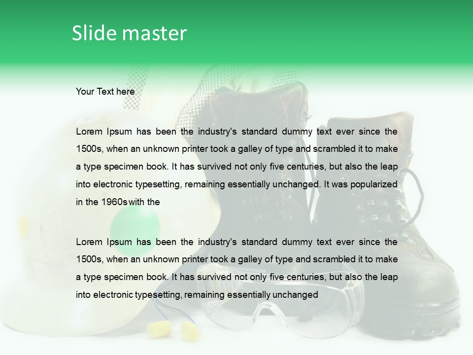 Personal Protection. Personal Safety Equipment Of Field Engineer Used In Heavy Duty Industrial Environment. PowerPoint Template