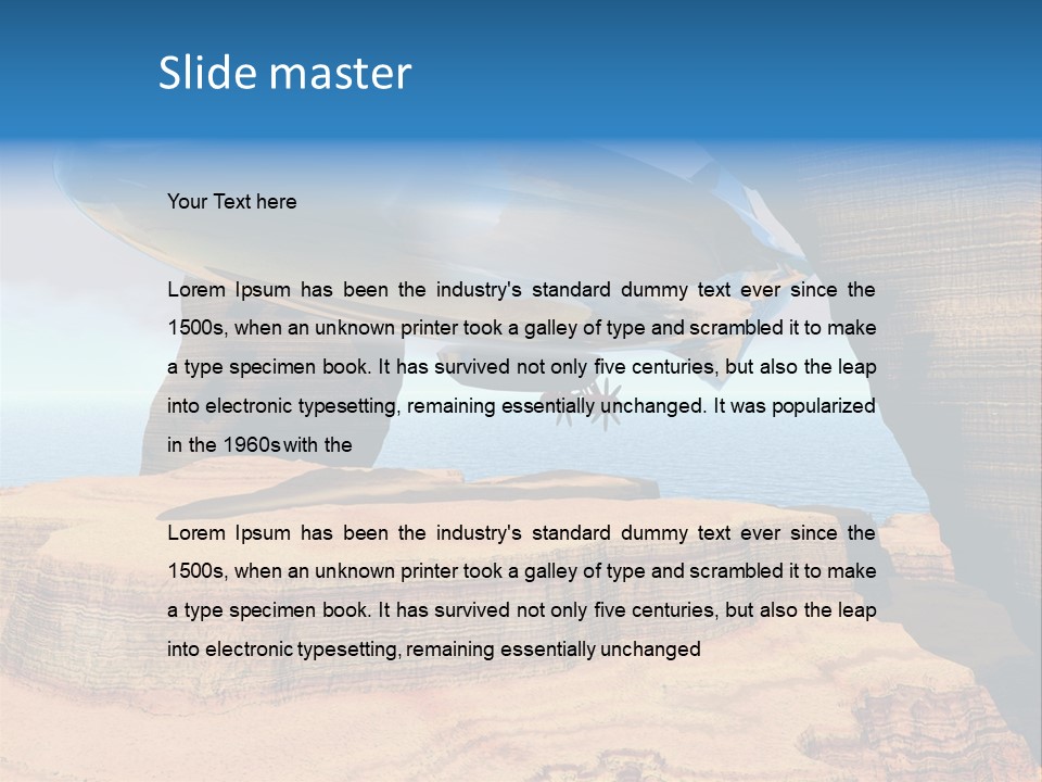 Zeppelin Flying Under Stone Arches PowerPoint Template