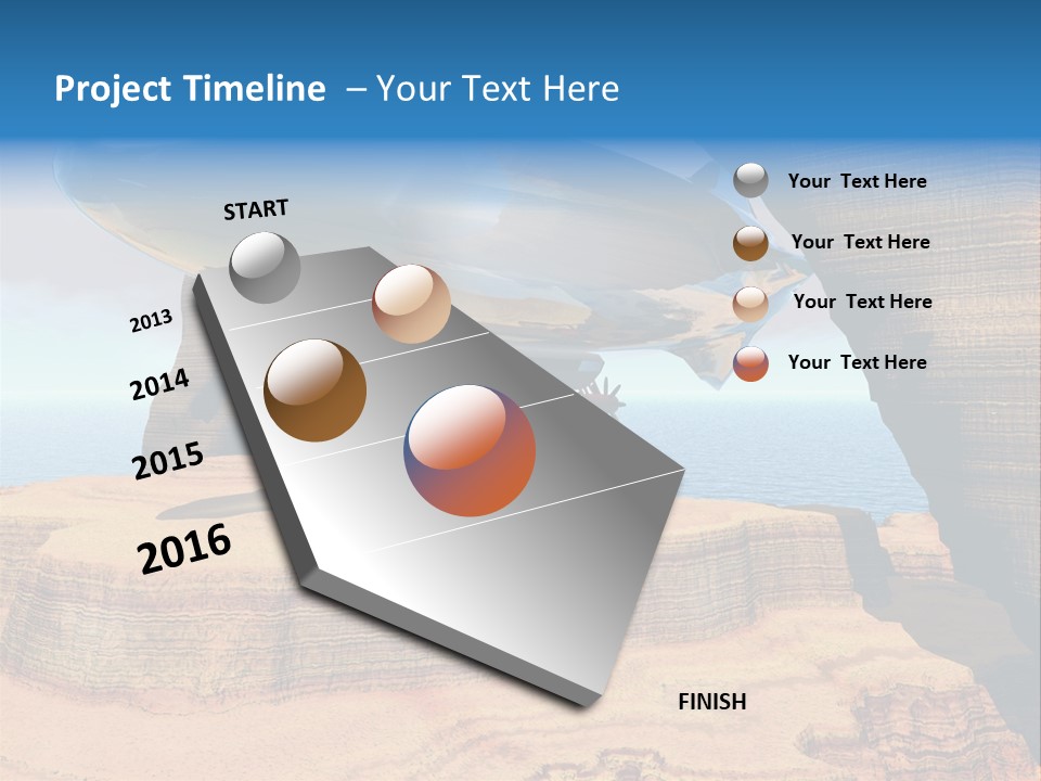 Zeppelin Flying Under Stone Arches PowerPoint Template