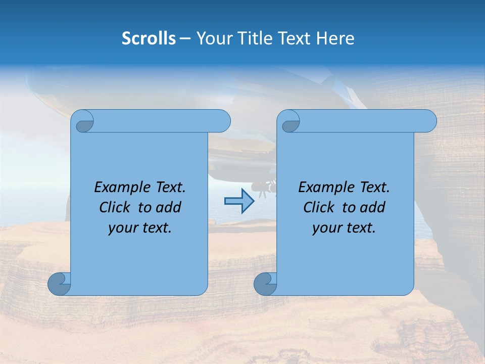 Zeppelin Flying Under Stone Arches PowerPoint Template