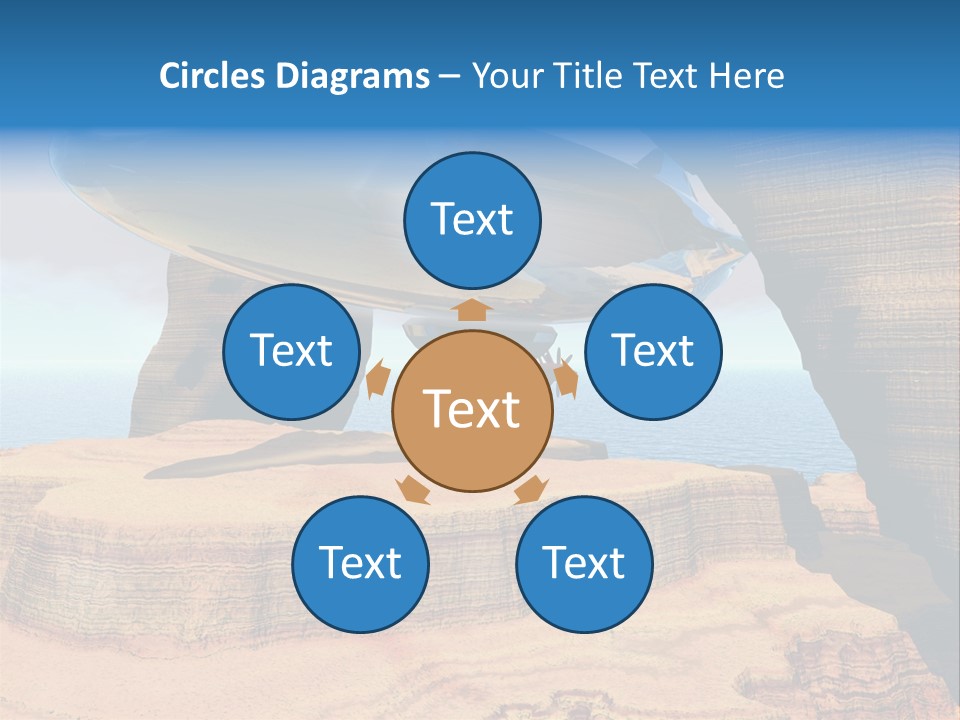 Zeppelin Flying Under Stone Arches PowerPoint Template