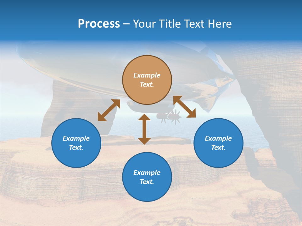 Zeppelin Flying Under Stone Arches PowerPoint Template