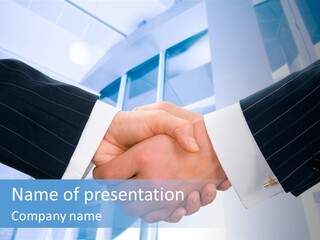 Image Of Businesspeople Handshake On The Background Of Office Building PowerPoint Template