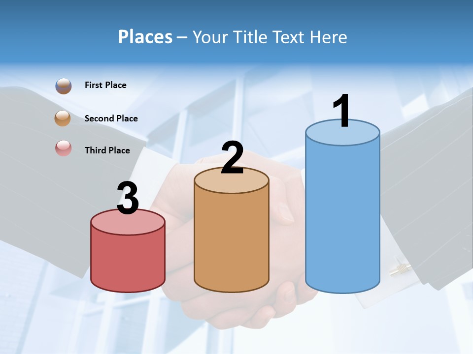 Image Of Businesspeople Handshake On The Background Of Office Building PowerPoint Template
