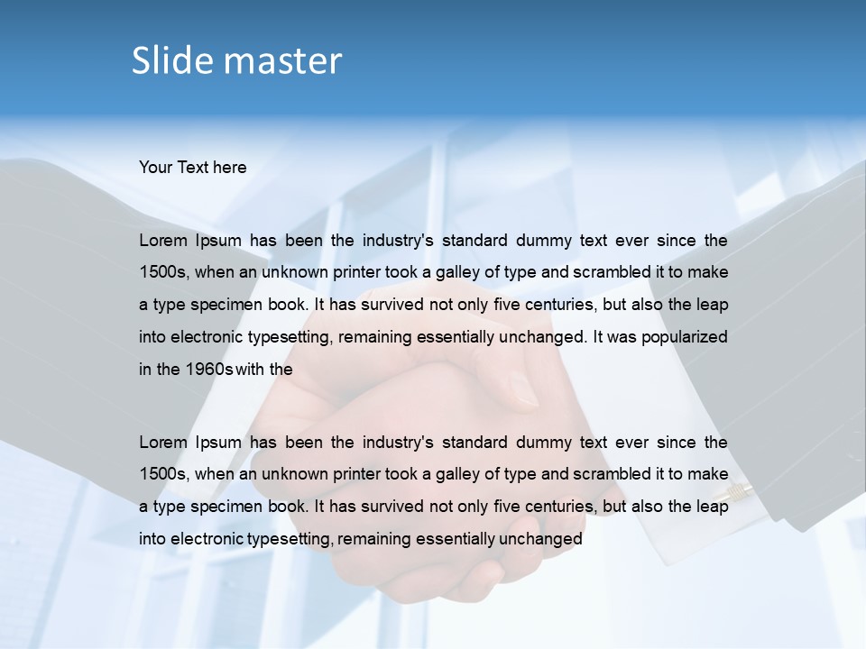 Image Of Businesspeople Handshake On The Background Of Office Building PowerPoint Template