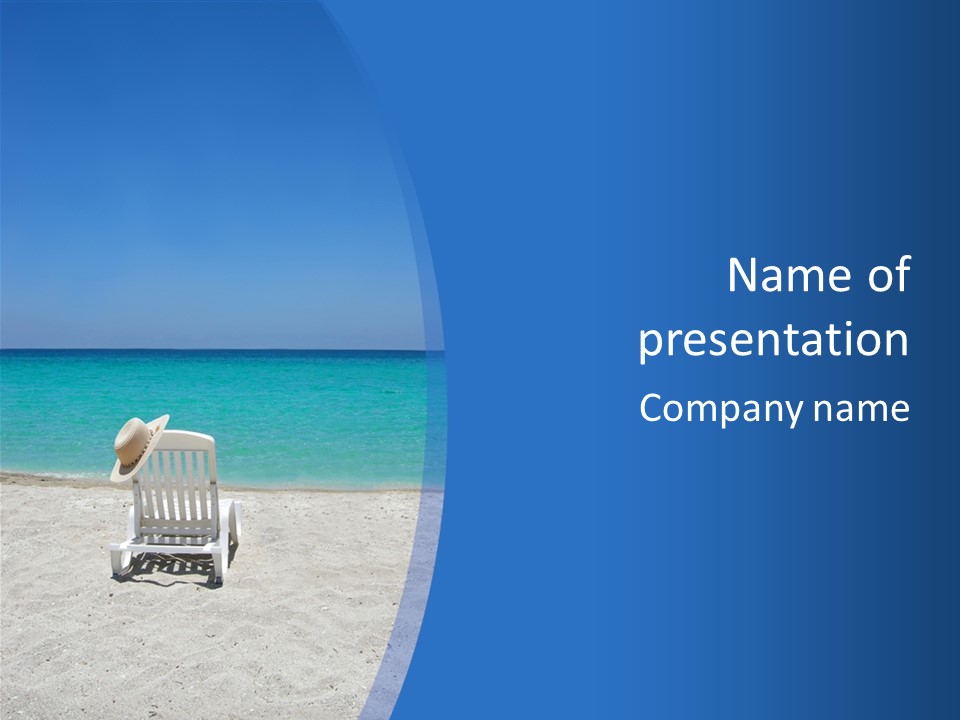 Empty Tropical Beach Chair With Hat At Shoreline In The Caribbean PowerPoint Template