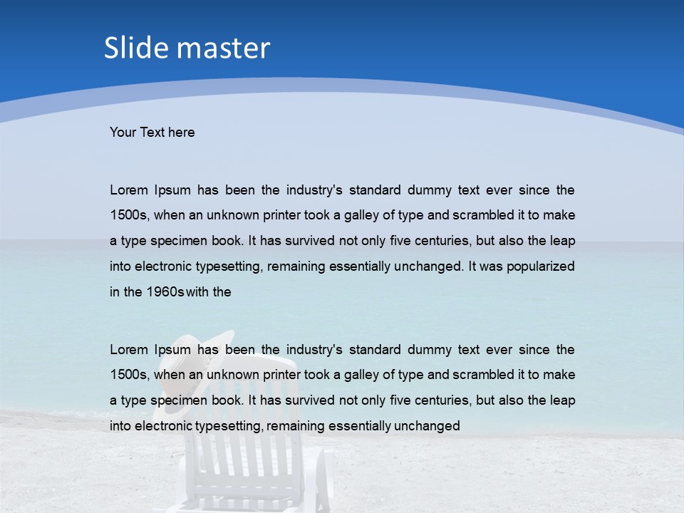 Empty Tropical Beach Chair With Hat At Shoreline In The Caribbean PowerPoint Template