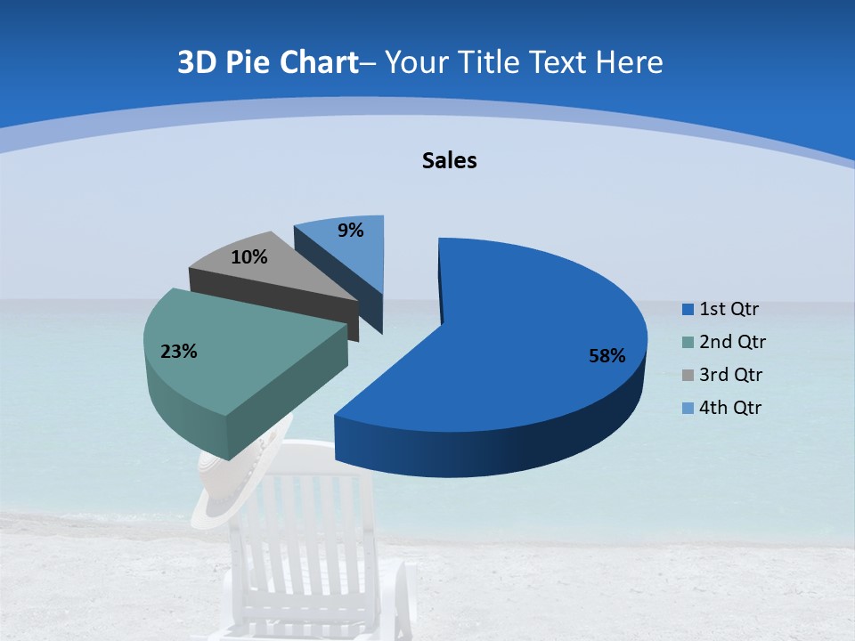 Empty Tropical Beach Chair With Hat At Shoreline In The Caribbean PowerPoint Template